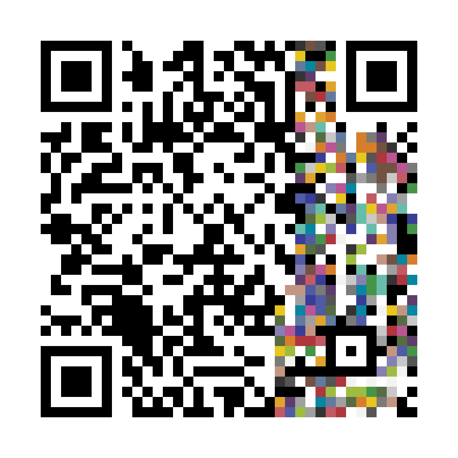 A color QR Code (version 5 with H error correction level) which contains 240 pixels that are coloured. This is implemented with our back-compatible method. These color pixels reproduce the 24 original ColorChecker colors with a redundancy of 10 pixels per color. Only 22% of the digital data pixels are used in this process, almost all the Data (D) zone is used to allocate the colors.